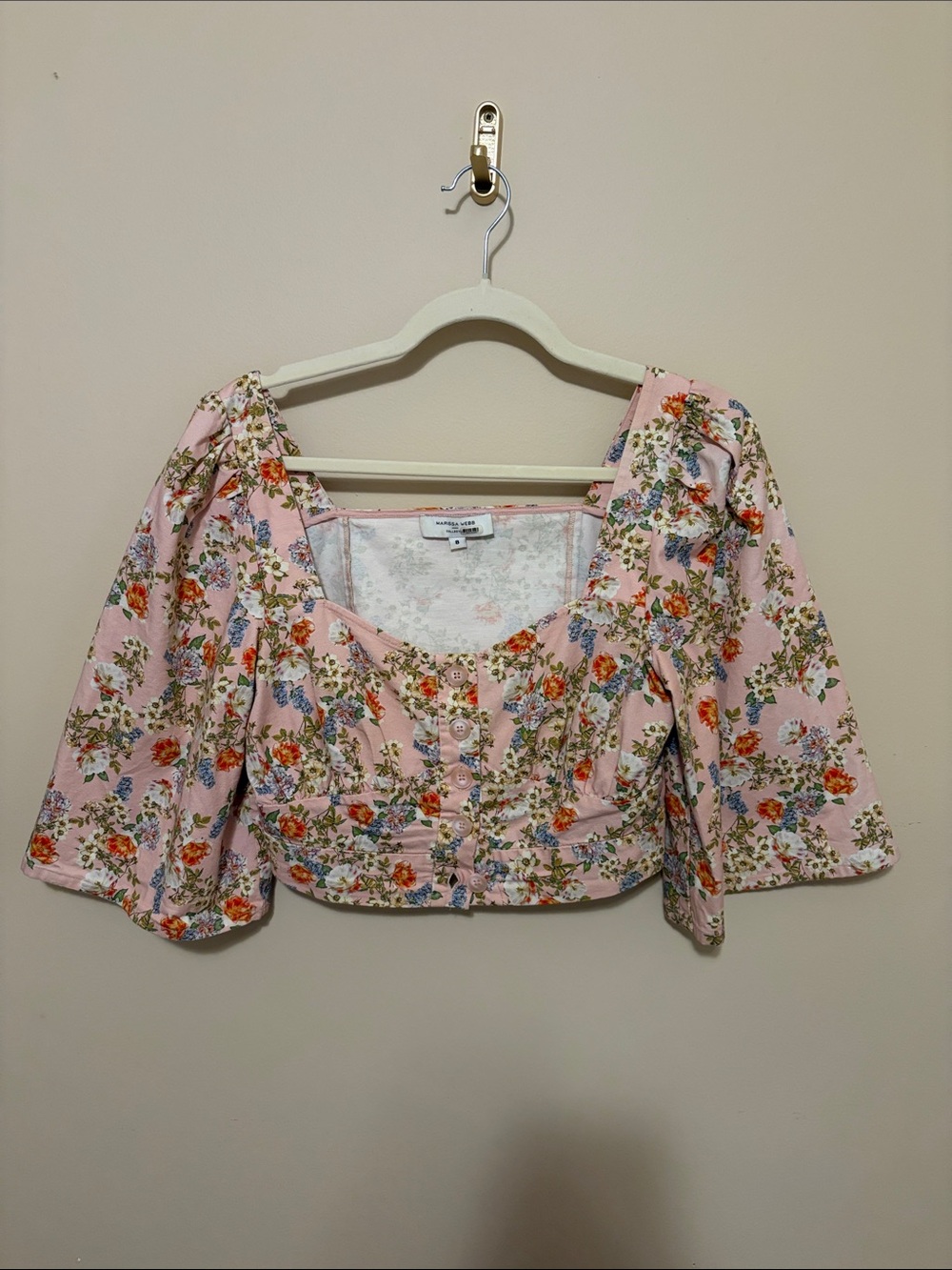Pink Floral Wide-Sleeve Crop Top